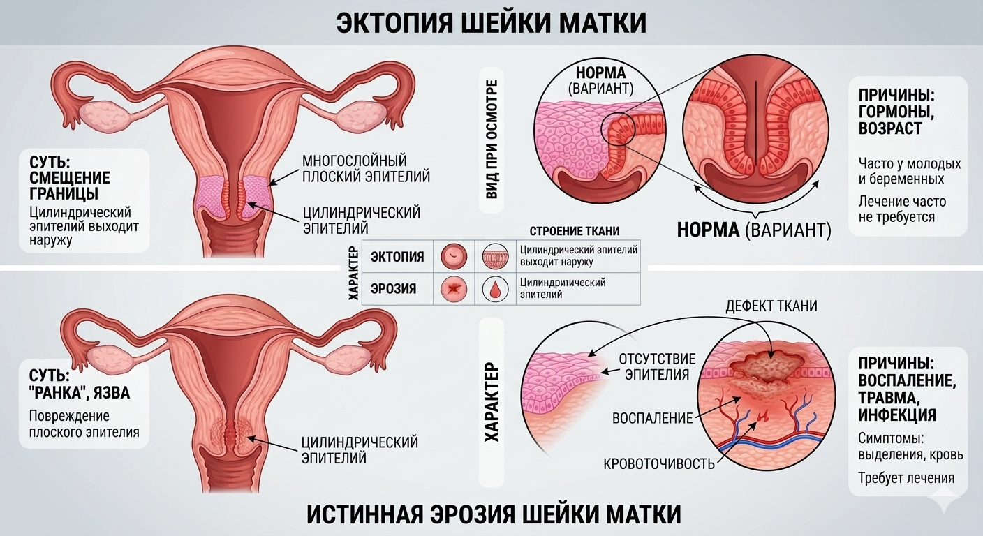Чем отличается эктопия от эрозии